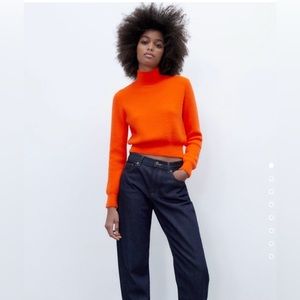 Zara Orange High Collar Knit Sweater